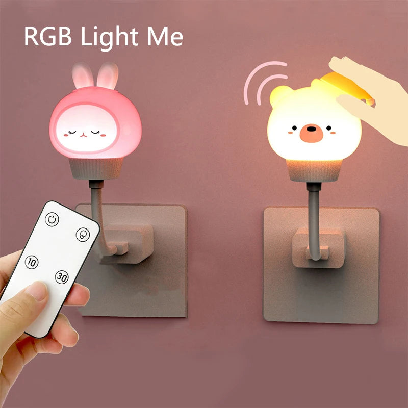 USB Cartoon Cute Night Light with Remote Control Babies Bedroom Decorative Feeding Light Bedside Tabe Lamp Xmas Gifts for Kids